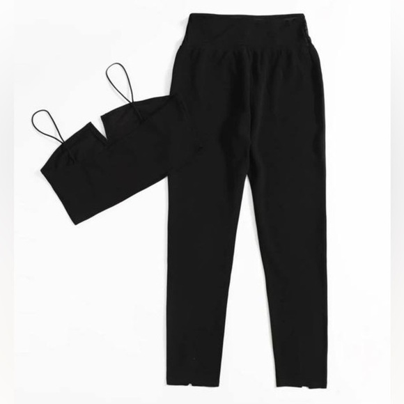 SHEIN Pants - SHEIN Curve 1XL Black Two-Piece Set – Crop Cami Top & High-Waist Leggings